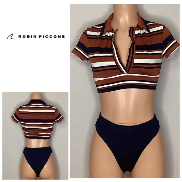 New. Robin Piccone stripe crop top teeny bikini. Size 4/S. Retails $208 - Picture 1 of 8